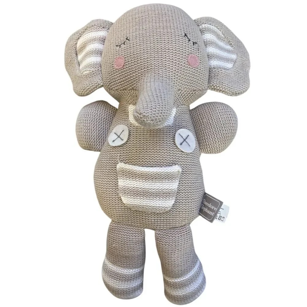 Living Textiles Theodore Elephant Grey Knitted Toy Rattle